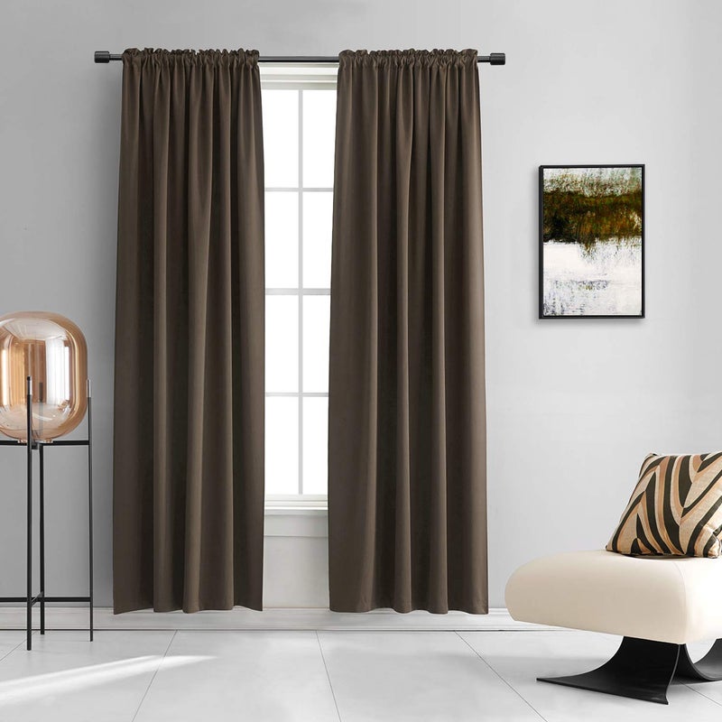 DONREN 2 Panels 84 inch Length Chocolate Brown Blackout Curtain Panels for Bedroom - Rod Pocket Room Darkening Thermal Insulated Drapes Curtains for Living Room (42 x 84 Inches Long) - Image 1